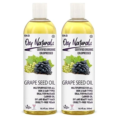 Image of Grape Seed Oil Cold Pressed 100% Pure and Natural Carrier Massage Oil, for Skin Hair 500ml (PACK of 2)