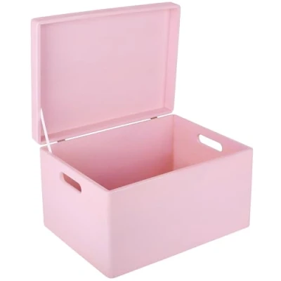 Image of Creative Deco XXL Large Pink Wooden Storage Box 40 x 30 24 cm (+/ 1 cm) with Hinged Lid &amp; Handles Gift for Christmas Xmas Wood Keepsake Memory Chest