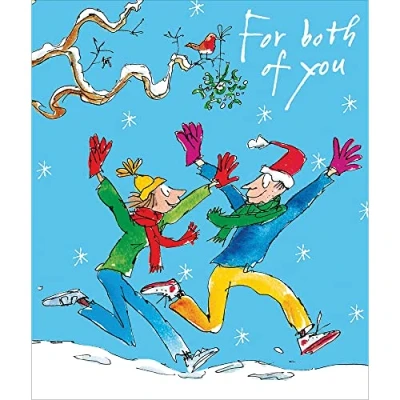 Image of Woodmansterne for Both of You Xmas Mistletoe Snow in Love Illustration Quentin Blake Christmas Card