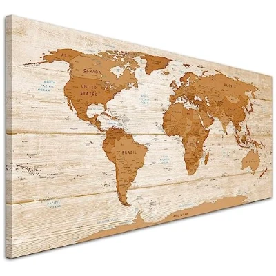 Image of Wallfillers Large Brown Cream Map of World Atlas Canvas Wall Art Print Modern 1307 118x49cm