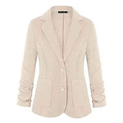 Image of MINTLIMIT Women Casual Work Knit Open Front Office Blazer Jacket with Pockets(Beige,Size S)