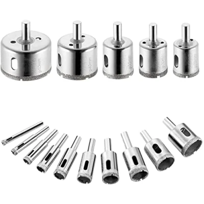 Image of ZFYQ Hole Saw Drill Bits Set, Diamond Bit Set Cutting for Glass, Ceramic, Porcelain, Tile, Marble, Ø6mm 50mm, 15 Pcs
