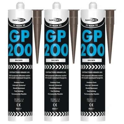 Image of Bond It GP200 General Purpose Silicone Sealant 3x Brown, 275ml Premium Fast Setting Mould Resistant Flexible for Home Kitchens Bathrooms Showers &amp; DIY Projects