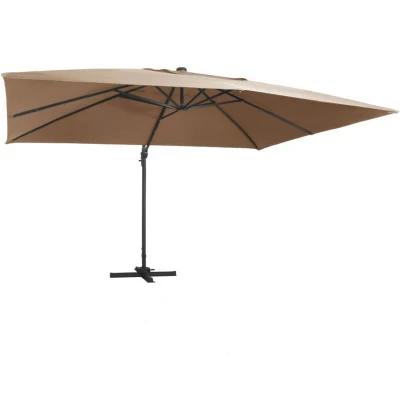 Image of vidaXL Cantilever Garden Parasol with LED Lights and Aluminium Pole 400x300 cm Taupe