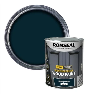 Image of Ronseal 10 Year Weatherproof 2 in 1 Wood Paint Midnight Blue Satin 750ml