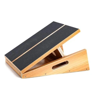 Image of Professional Wooden Slant Board, Adjustable Incline Board and Calf Stretcher, Stretch Extra Side Handle Design for Portability