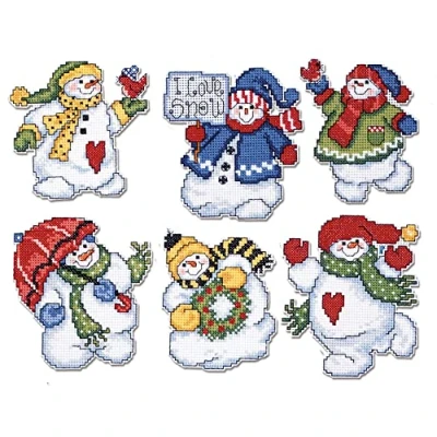 Image of Design Works Cross Stitch Ornament Kit (Set of 6), I Love Snow, 3 1/2&quot; 4&quot;