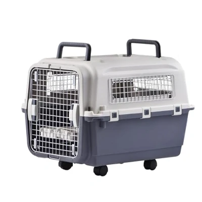 Image of Lanco Portable and Breathable Plastic Large Dog Carrier. For Pets Dogs. Resistant material. 35x24x29 inches (L*W*H). Two Handles. Gray White Color.