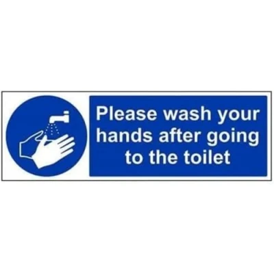 Image of V Safety Please Wash Your Hands After Going To The Toilet Sign 600mm x 200mm 1mm Rigid Plastic