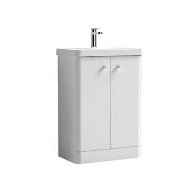 Image of Balterley Floor Standing 2 Door Vanity Unit with Ceramic Basin 600mm Gloss White
