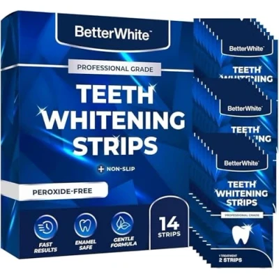 Image of BetterWhite Professional Teeth Whitening Strips 7 Treatments Enamel Safe Non Sensitive Formula 14 Peroxide Free Dentist Formulated Kit