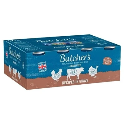 Image of Butcher&#039;s Recipes Dog Food in Gravy Tins, 400 g, 12 Count