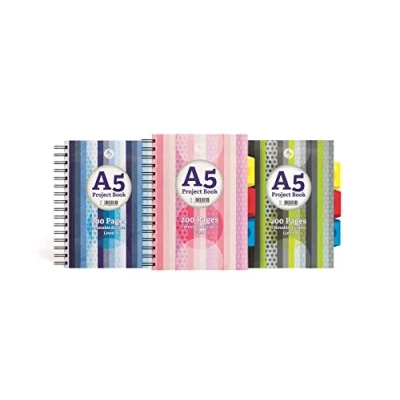 Image of Silvine A5 project book 200 pages with 3 movable dividers lined spiral
