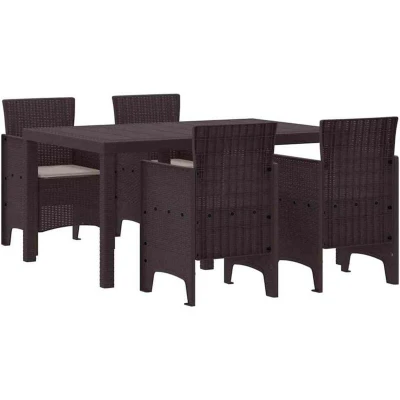 Image of vidaXL 5 Piece Garden Dining Set with Cushions Brown Poly Rattan