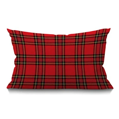 Image of BGBDEIA Red and Black Plaid Cushion Cover Traditional Scottish Checkered Tartan Linen Fabric for Couch Bed Sofa Car Waist Throw Pillow 12 x 20 inch Case 30 50 cm