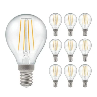 Image of Pack of 10 x Crompton LED Dimmable Filament Golf Ball Light Bulb Clear 5W E14 SES 2700K Warm