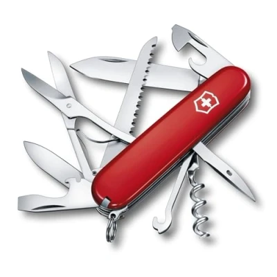 Image of Victorinox Huntsman Swiss Army Knife, Medium, Multi Tool, Camping 15 Functions, Large Blade, Bottle Opener, Red