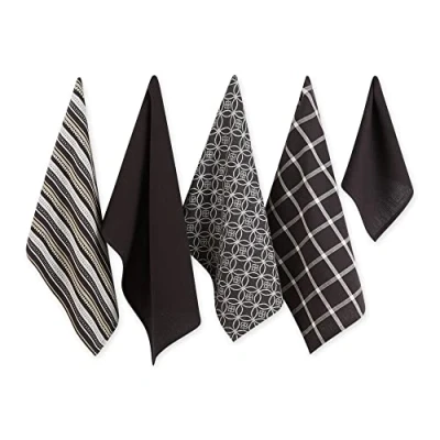 Image of DII Kitchen Set, Cotton, Black, Dishtowel, 18x28 Dishcloth, 13x13