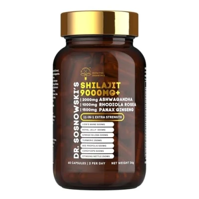 Image of BioActive Shilajit Blend by Dr. Sosnowski&#039;s with Ashwagandha, Rhodiola Rosea, Lions Mane, Panax Ginseng, Royal Jelly, Ginkgo Biloba, Turmeric, Bee Propolis, Cordyceps and Stinging Nettle 60 Capsules