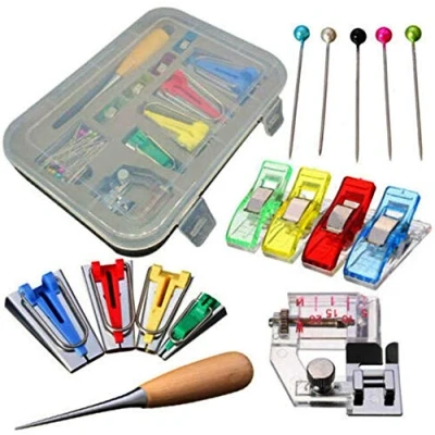 Image of 60Pcs Fabric Bias Binding Tape Maker Kit with Awl Craft Sewing Patchwork Tool for DIY Quilting Tools