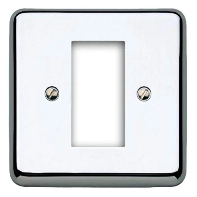 Image of MK (ELECTRIC) Electric Albany Plus 1 Module Grid Polished Chrome Modular Frontplate Supplied with White