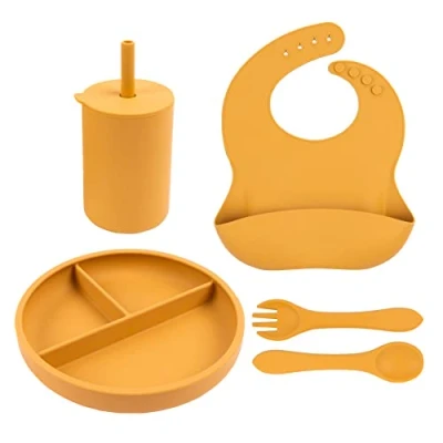 Image of Tiny Dining Baby Silicone Suction Weaning Set Ochre 5pc
