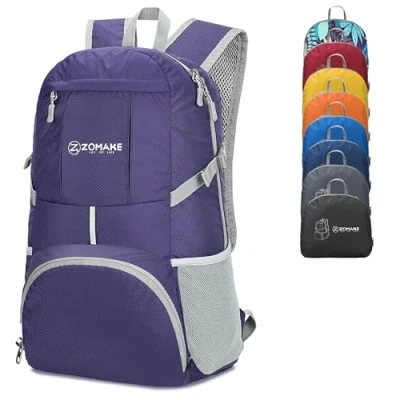 Image of ZOMAKE 35L Lightweight Foldable Backpack Packable Rucksack,Packable Backpcks Walking Rucksacks Travel Daypack Water Resistant For Men Women Outdoor Hiking (Purple)