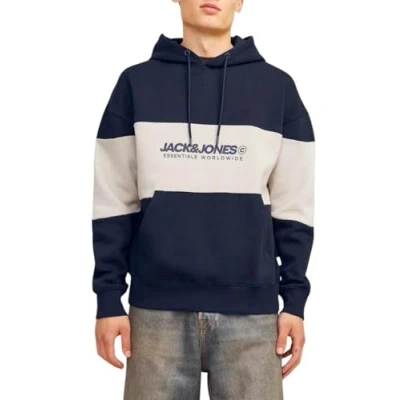 Image of JACK &amp; JONES Men&#039;s Jjelegacy Sweat Hood Noos Sweatshirt, Navy Blazer/Detail: Blocking, L