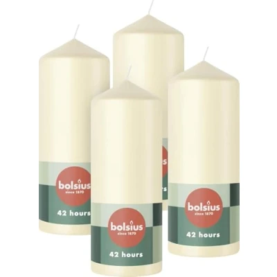 Image of Bolsius Pillar Candles Ivory 4 Pack 15 x 6 cm Decorative Household Long Burning Time of 42 Hours Unscented Includes Natural Vegan Wax Without Palm Oil