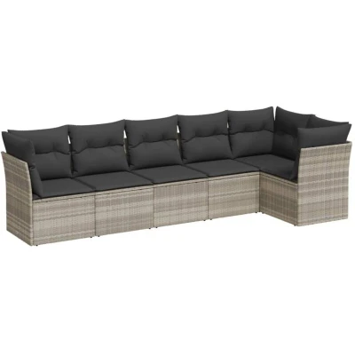 Image of vidaXL 6 Piece Garden Sofa Set with Cushions Light Grey Poly Rattan