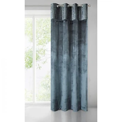 Image of Eurofirany Evelyne Velvet Curtain with Eyelets Shiny Trend Elegant Bedroom Living Room Steel Grey 140 x 250 cm
