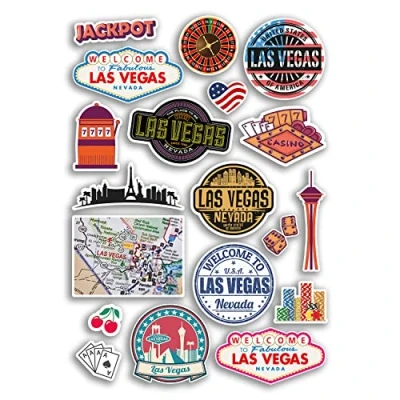 Image of A4 Sticker Sheet Las Vegas Vinyl Stickers Casino USA America Sign Nevada Flag Holiday Luggage Travel #78869