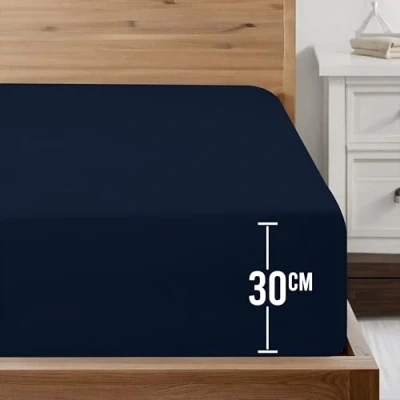 Image of Utopia Bedding Fitted Sheet 140 x 200 cm up to 30 Navy Blue Brushed Microfibre Oeko Tex Standard 100