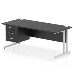 Image of Impulse 1800x800 Desk Black/Silver Cantilever Leg 1x3 Drawer Fixed Ped