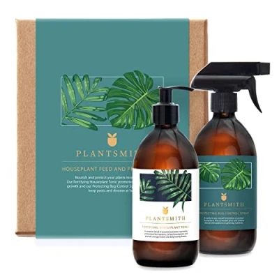 Image of Plantsmith Feed &amp; Protect Gift Set for Indoor Plants, with Fortifying Plant Tonic Protecting Control Spray, Premium Luxury Collection in Box
