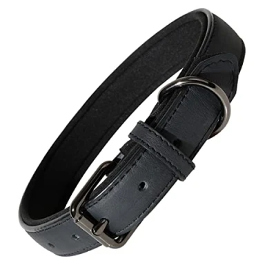 Image of OFHome Leather Dog Collar for Large Medium Small Dogs, Soft Padded Pet Collar, Black Collars,