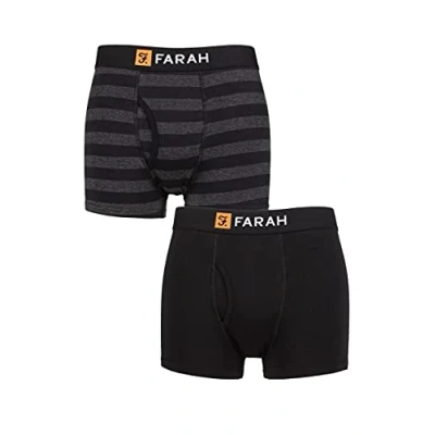 Image of Mens 2 Pack Farah Plain and Striped Cotton Classic Keyhole Trunks Broad Stripe Black / Charcoal M