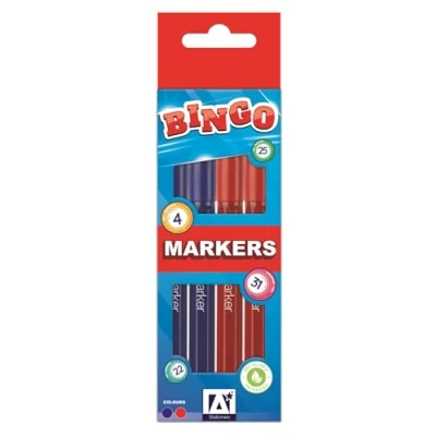 Image of A* Stationery Bingo Marker Pens Pack 4 Red &amp; Blue For Tickets Dabbers Non Drip Fast Dry