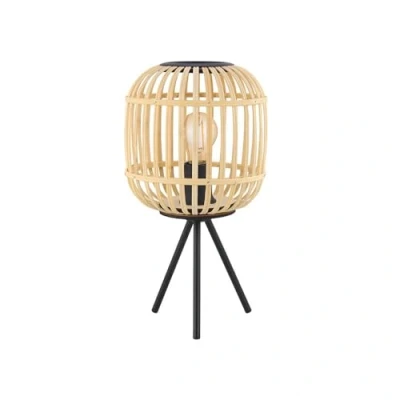 Image of Eglo Bordesley Table Lamp, 1 Bulb Vintage, Natural, Boho, Hygge, Steel Bedside Lamp in Black and Wood Natural Colours, Living Room with Switch, E27 Socket