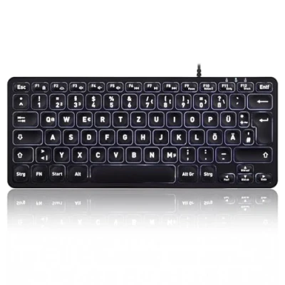 Image of Perixx PERIBOARD 332 Wired Mini USB Keyboard with Backlight, Slim Design Large Font Keys, Flat Keys White LED, German QWERTZ Layout