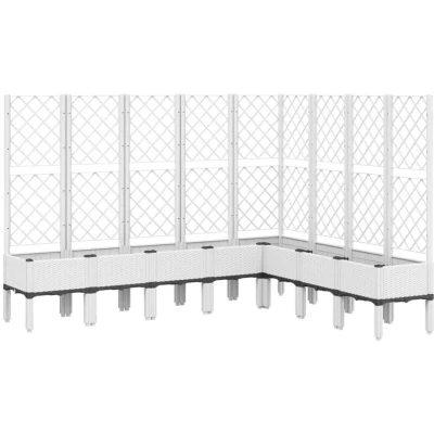 Image of vidaXL Garden Planter with Trellis Durable White PP Box for Outdoor, Patio, Terrace Ample Space, Rattan Look, Elevated