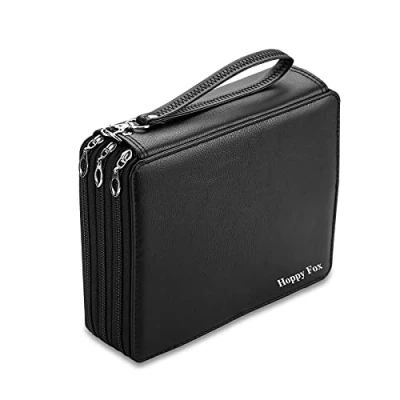 Image of Happy Fox Coloured Pencil Case, 120 Slots Color case PU Leather Storage Bag Series(Black)…