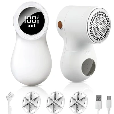 Image of SINZUX Fabric Shaver Lint Bobble Remover for Clothes, Electric Debobbler Fluff Removers Rechargeable De Bobbler with LED Display, Adjustable 3 Speeds, 6 Leaf Blades, Clean Brush