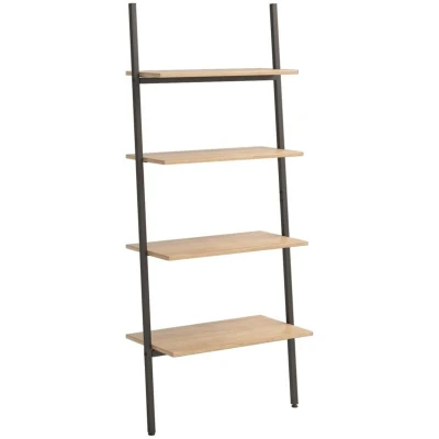Image of vidaXL 4 Tier Leaning Shelf Light Brown and Black 64x34x150.5 cm