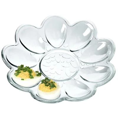 Image of KADAX Glass Serving Platter for Nine Deviled Eggs, Transparent Eggs Holder Easter Breakfast, Elegant Tray Boiled Decorative Egg Plate