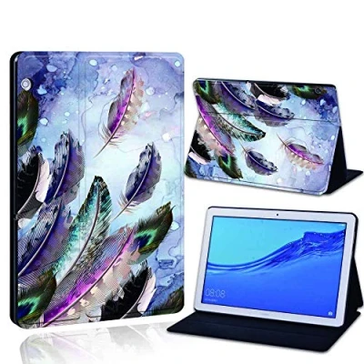Image of FINDING Case Fit Huawei MediaPad T3 10 9.6&quot; Leather Cover PU Flip Smart Lightweight Shell Stand for (Huawei 9.6&quot;, purple feather)