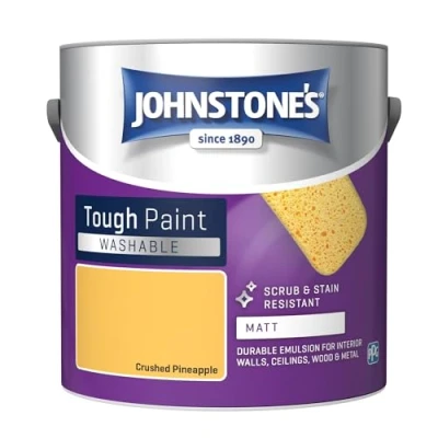 Image of Johnstone&#039;s Washable Paint Crushed Pineapple Matt Finish Emulsion Highly Durable Stain Resistant Non Toxic &amp; Low Odour 12m2 Coverage per Litre 2.5L