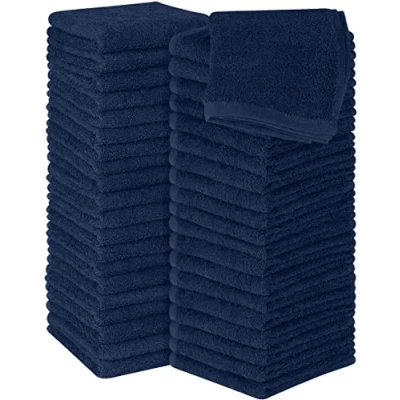 Image of Utopia Towels Cotton Washcloths Set 30 x cm, White 100% Ring Spun Cotton, Premium Quality Flannel Face Cloths, Highly Absorbent and Soft Feel Fingertip (60 Pack, Navy)
