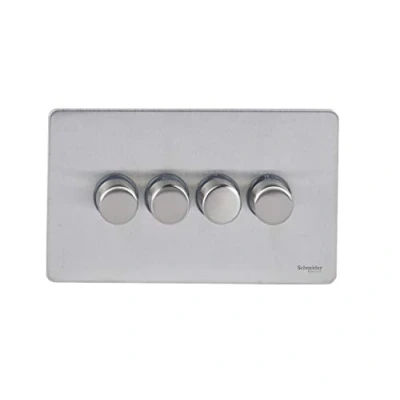 Image of Schneider Electric Ultimate Screwless Flat Plate 4 Gang 2 Way LED Dimmer Light Switch, 75W/VA, GU6442LSS, Stainless Steel