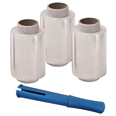 Image of Edenpack 3 x Clear Mini Pallet Stretch Wrap with Dispenser Cling Film Refill Rolls 100mm 150M Moving Supplies Box Shipment Wrapping